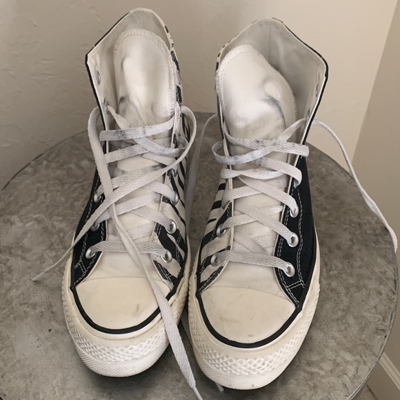 CONVERSE PLATFORM CHUCKS BLACK AND ZEBRA PRINT WOMENS 8.5 | MENS 6.5 - Picture 2 of 12